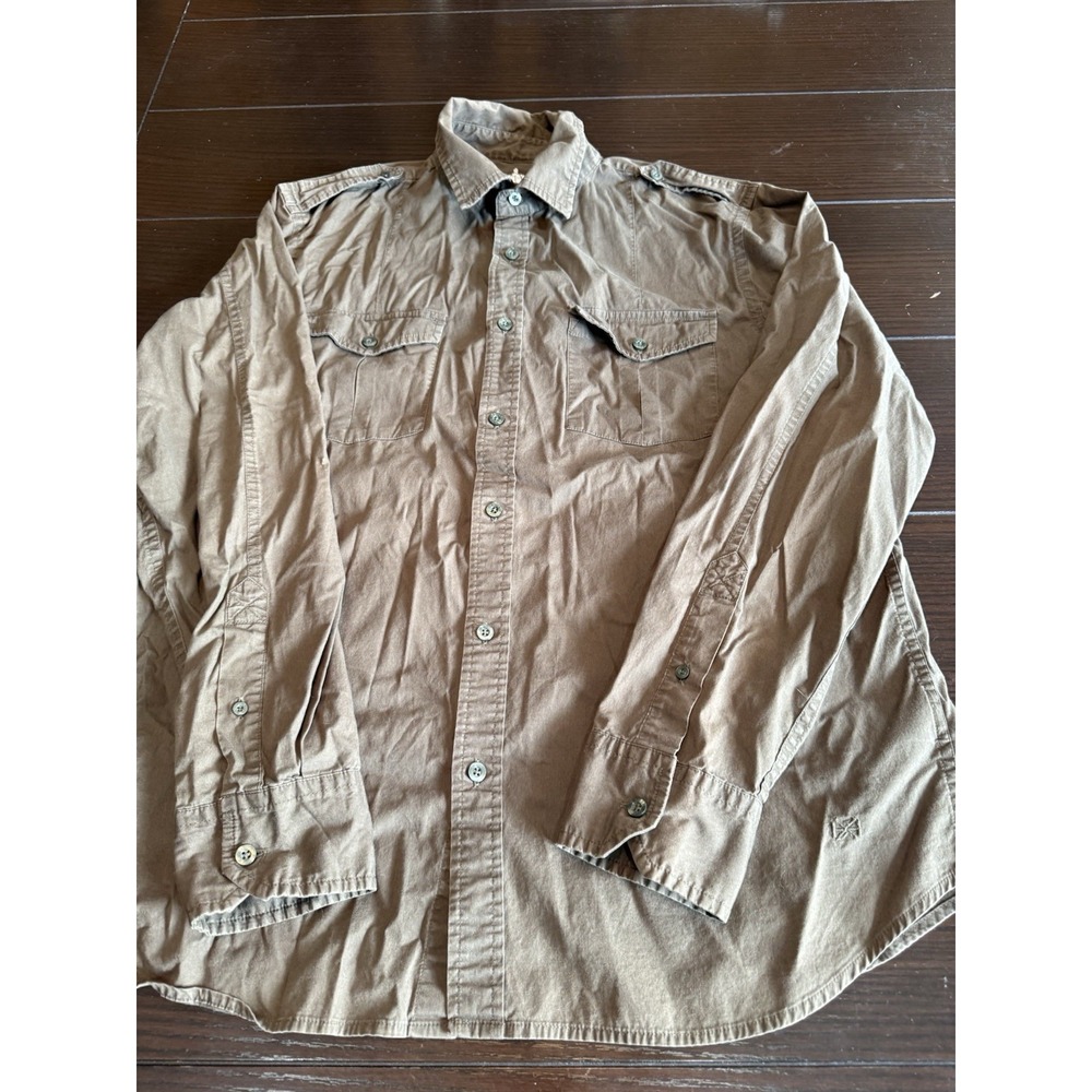 Helix Men's L Green Button Up Utility Long Sleeve Outdoor Tactical Rugged Casual